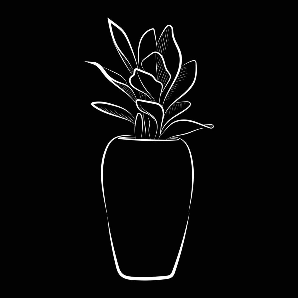 Black and White Silhouette of Potted Decorative Plant Illustration vector