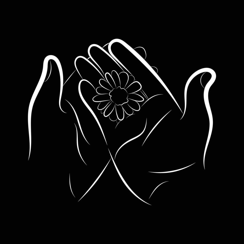Silhouette of Hands Holding a Daisy Flower vector