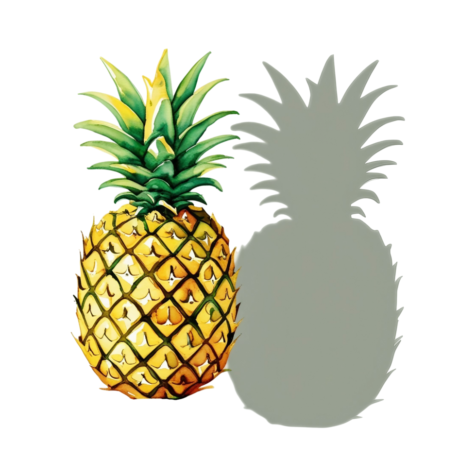 a ripe pineapple, painted in bright yellow and green watercolor png