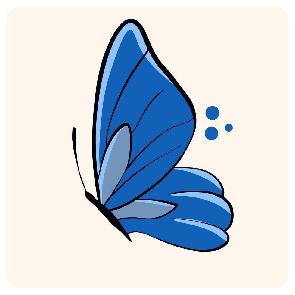 Side View Cartoon Blue Butterfly Wing Icon with background cream vector
