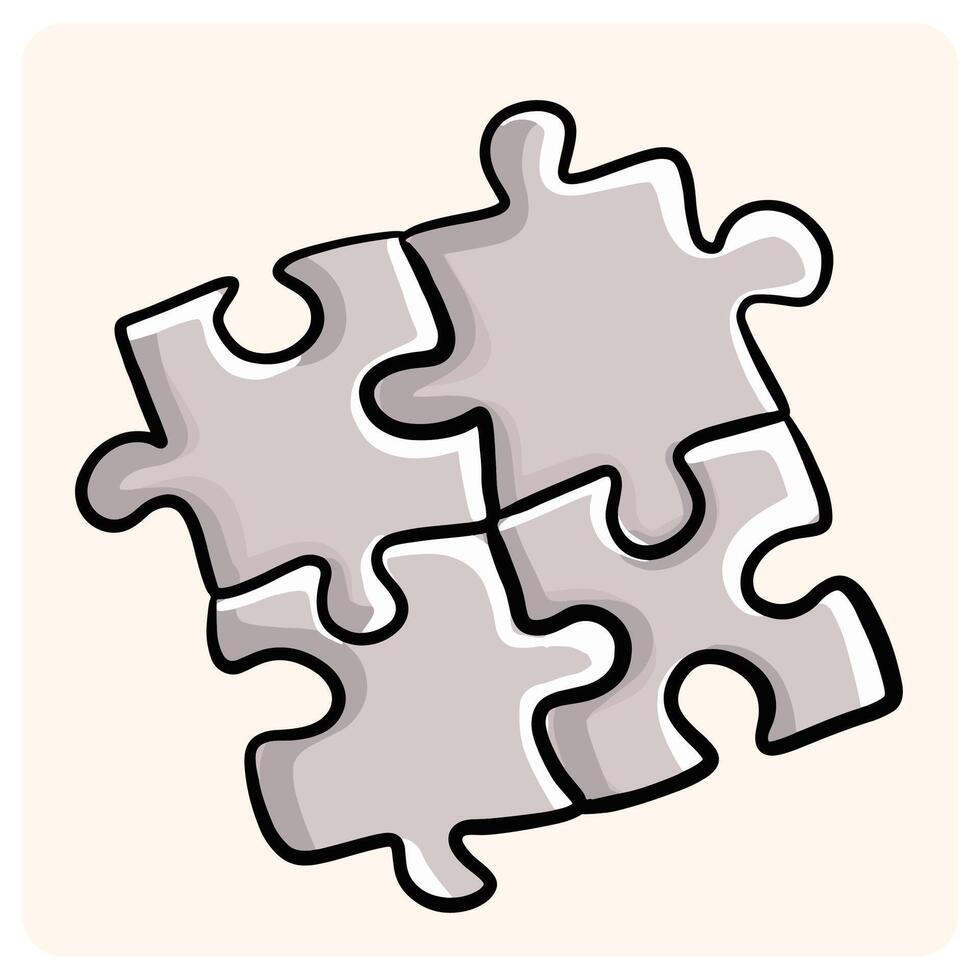 Hand-Drawn Jigsaw Puzzle Pieces Doodle Set with background cream vector
