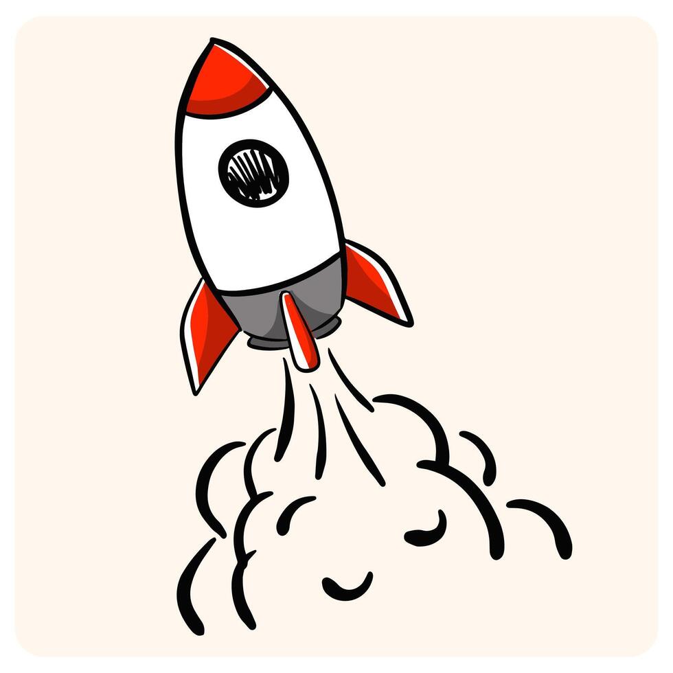 Cartoon Rocket Blasting Off with Smoke Trail with background cream vector
