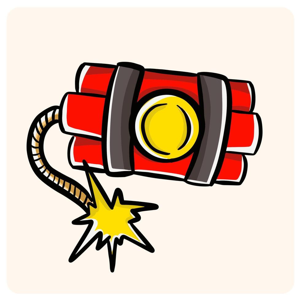 Cartoon Dynamite Stick with Burning Fuse Icon with background cream vector