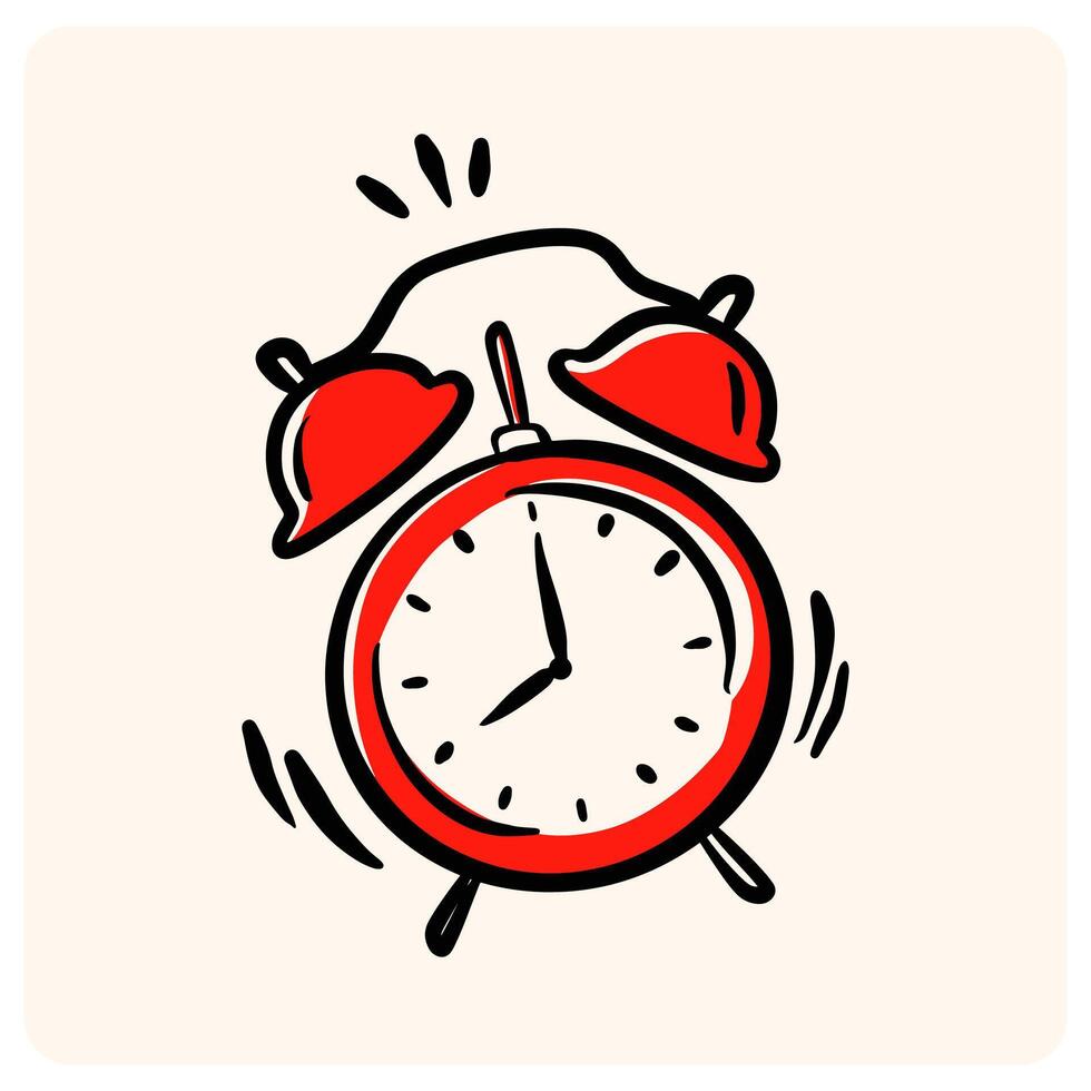 Hand-Drawn Ringing Alarm Clock Doodle with background cream vector
