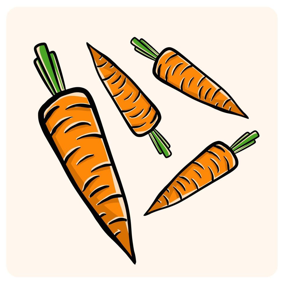 Hand-Drawn Cartoon Carrot Doodle Icon with background cream vector