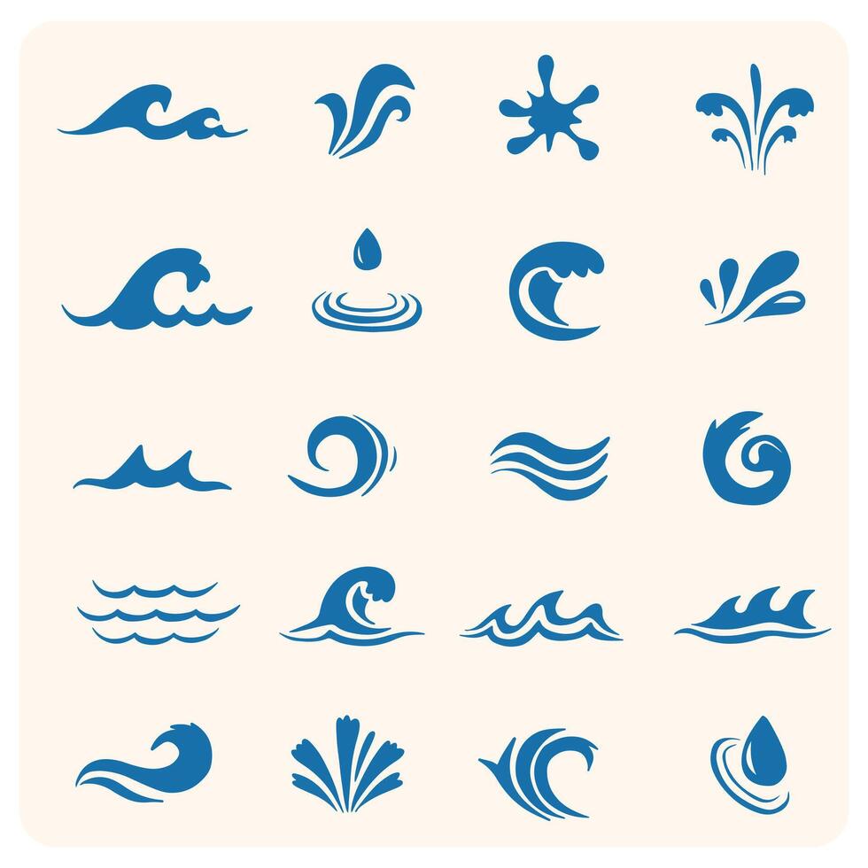 Dynamic Water and Wave Icons Set with background cream vector