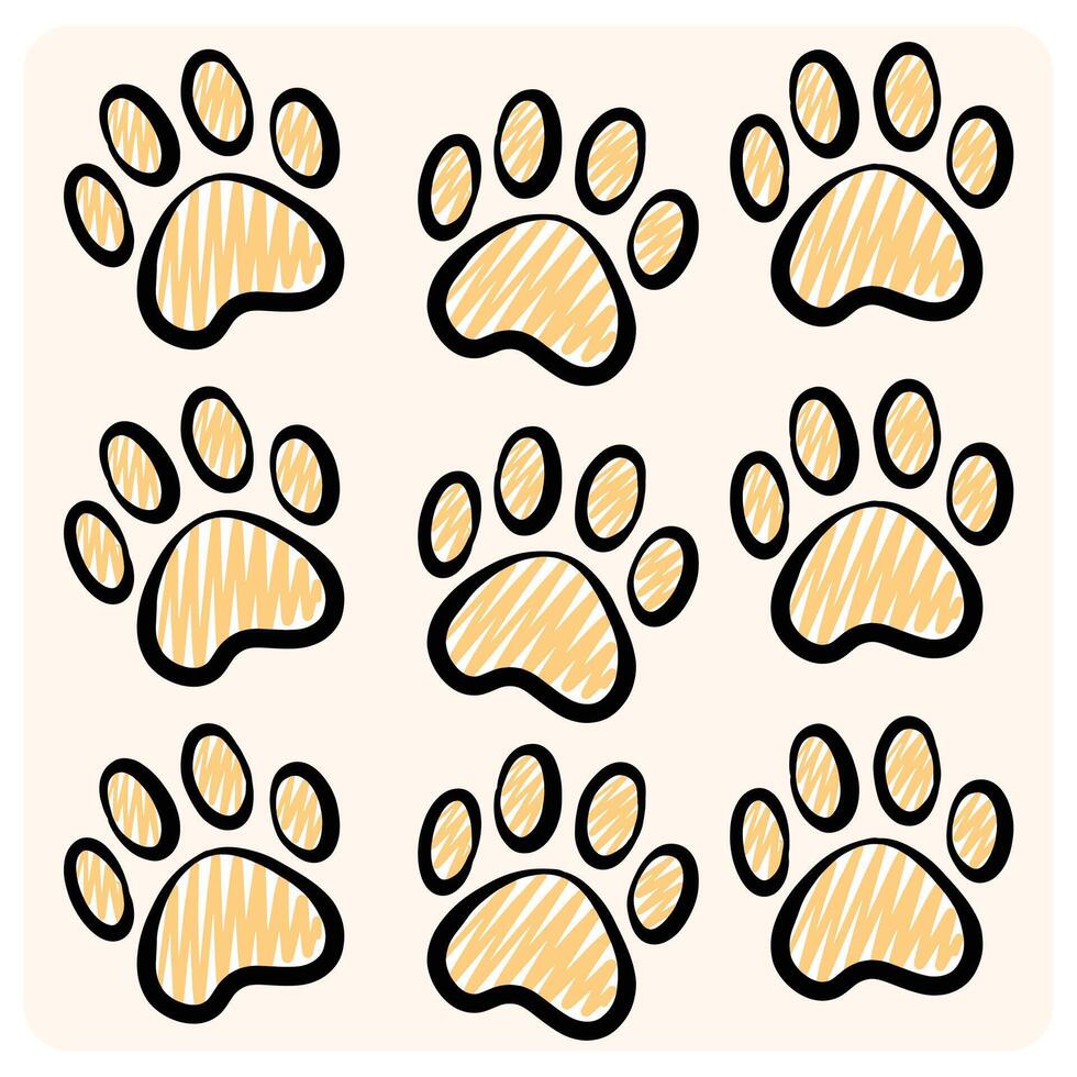 Hand-Drawn Animal Paw Print Doodle Icon with background cream vector