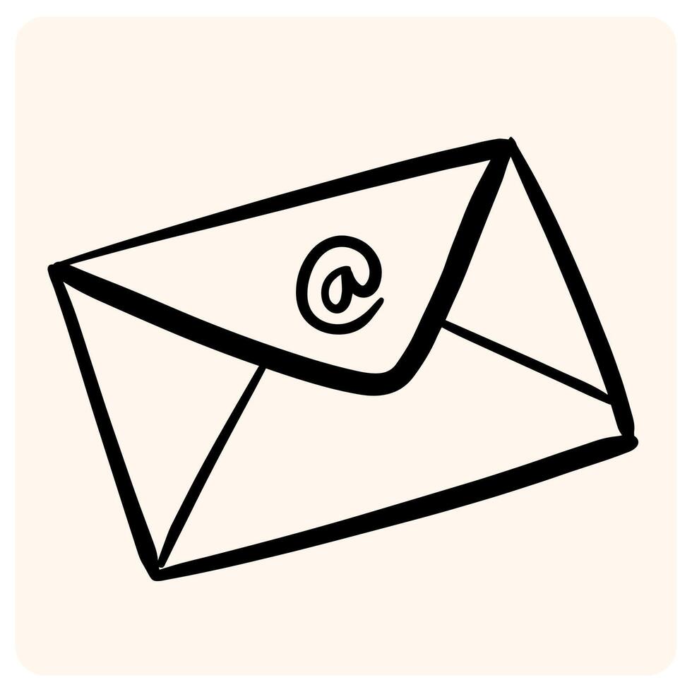 Hand-Drawn Email Envelope Icon with At Symbol with background cream vector