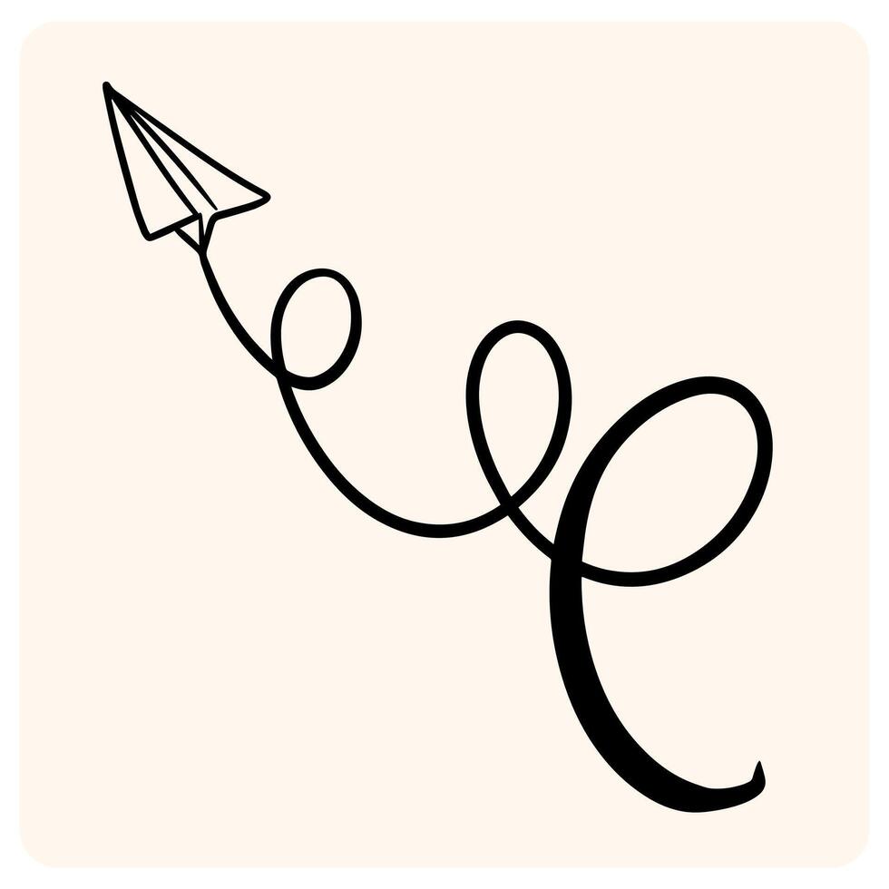 Hand-Drawn Paper Airplane with Looping Flight Path - Dream and Journey Concept with background cream vector