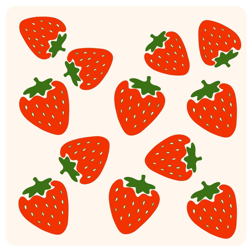 Cute Hand Drawn Strawberry Illustration with background cream vector