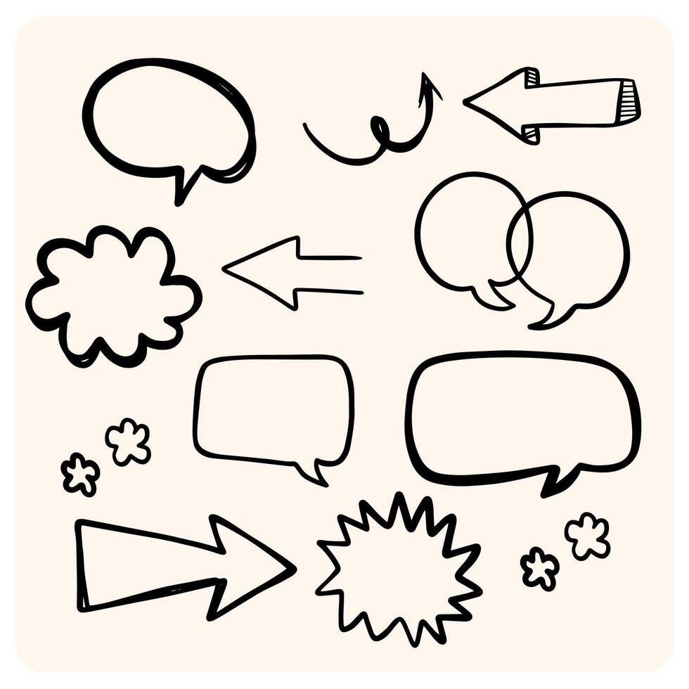 Hand-Drawn Speech Bubbles and Arrow Doodles Set with background cream vector