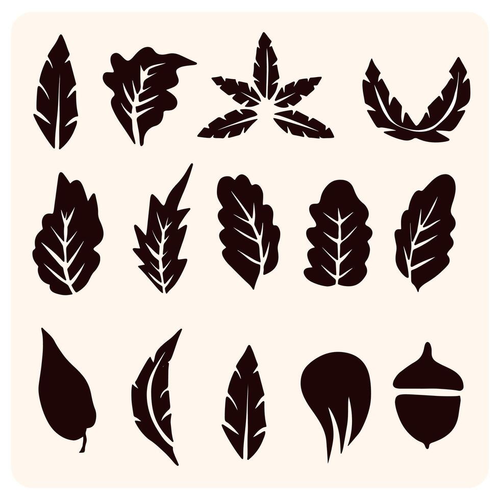 Autumn Leaves and Acorn Silhouette Collection-01 vector