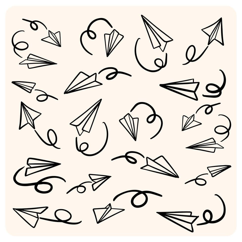 Hand-Drawn Paper Planes Doodle Pattern with background cream vector
