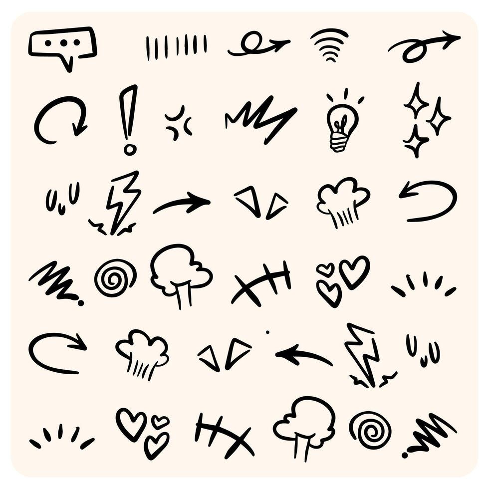 Various Hand-Drawn Doodle Elements and Accent Shapes with background cream vector
