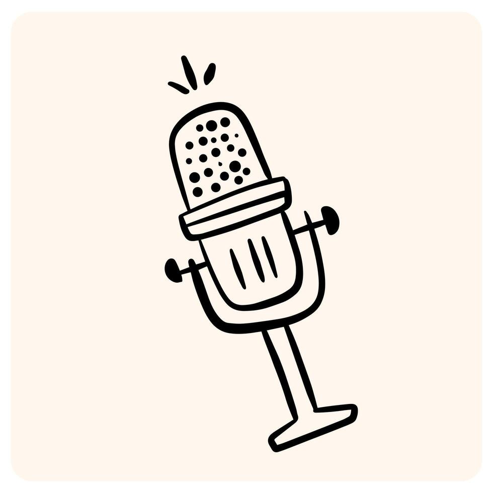 Hand Drawn Retro Microphone Icon for Podcast with background cream vector