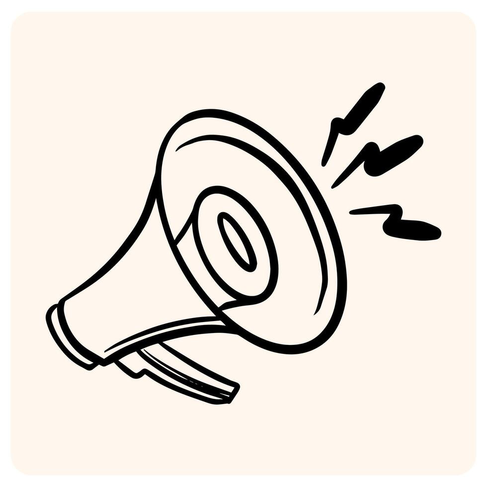 Hand-Drawn Loudspeaker or Megaphone Doodle with Sound Waves with background cream vector