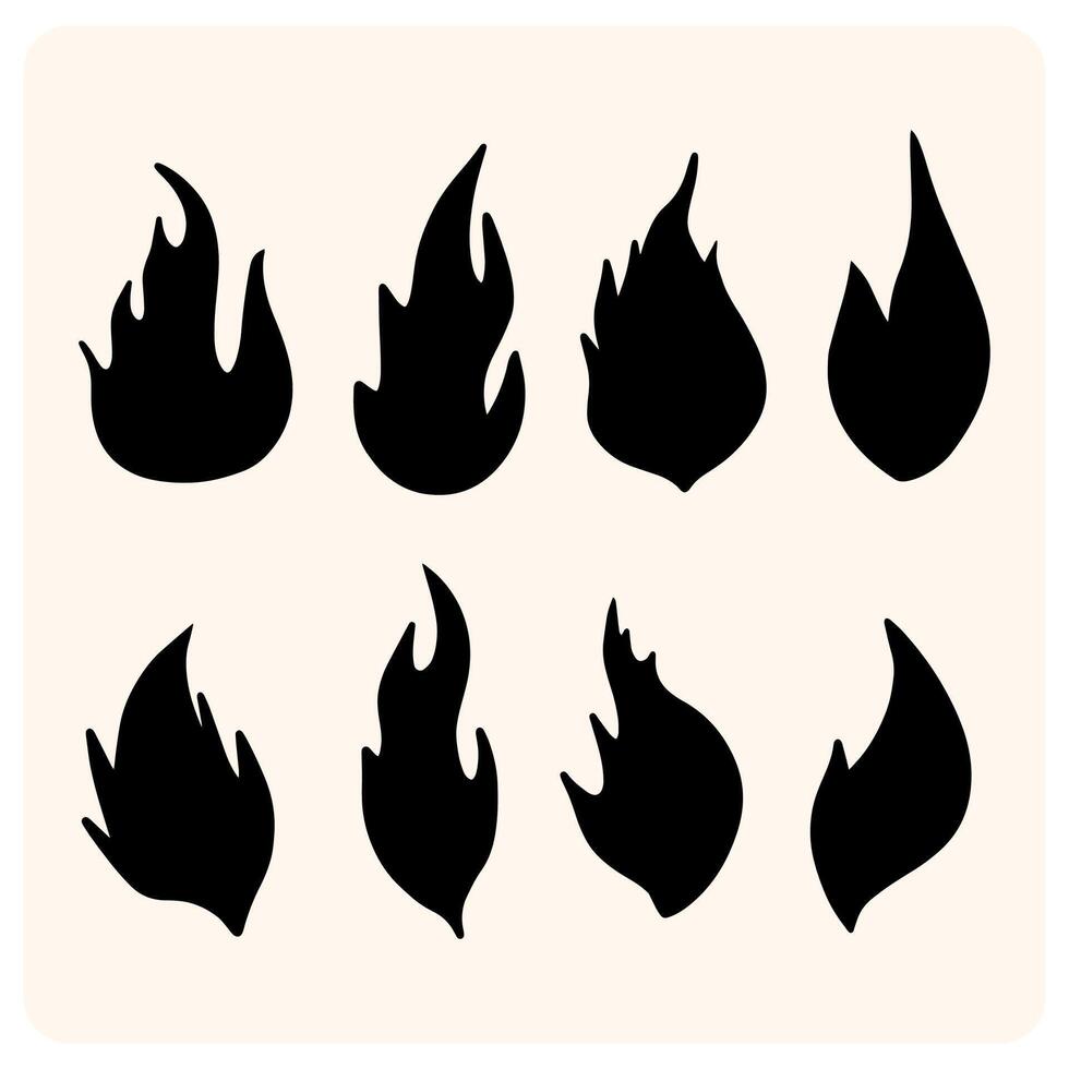 Abstract Fire Flame Silhouettes Set with background cream vector