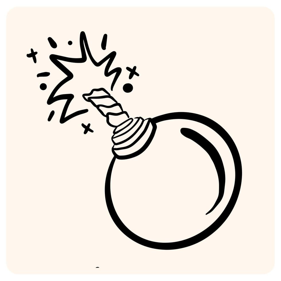 Hand-Drawn Cartoon Bomb Outline with Fuse with background cream vector