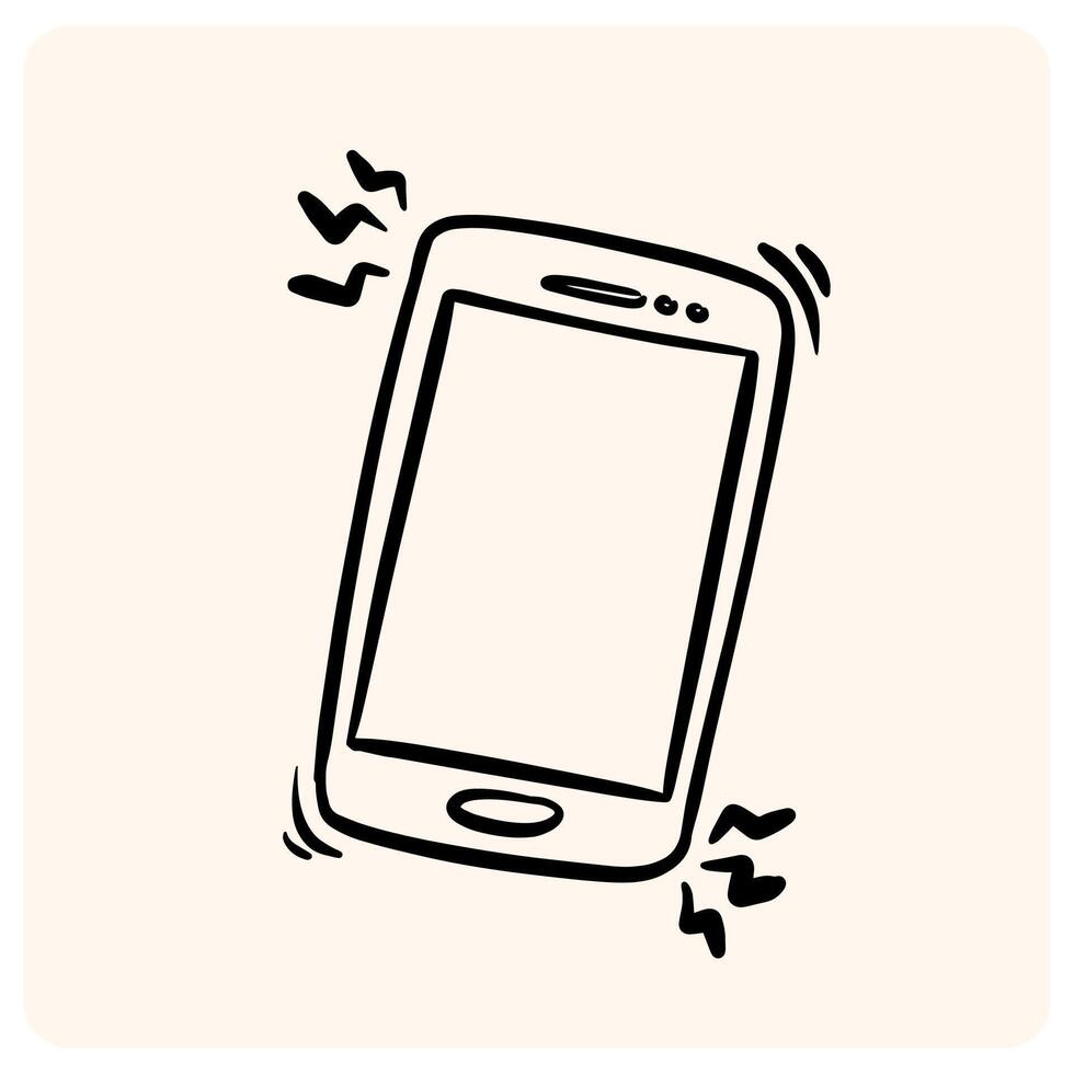 Hand-Drawn Ringing Smartphone Doodle Icon with background cream vector