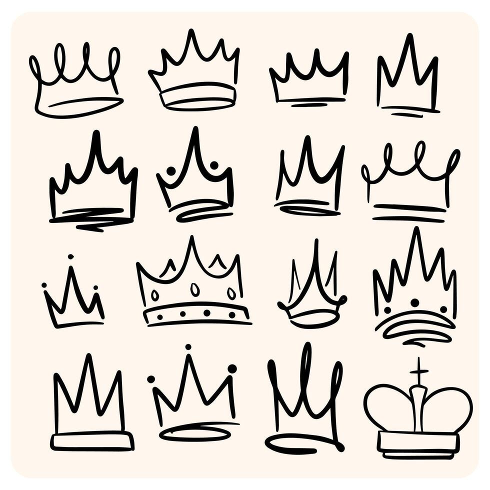 Set of Hand-Drawn Crown Doodles and Royal Symbols with background cream vector