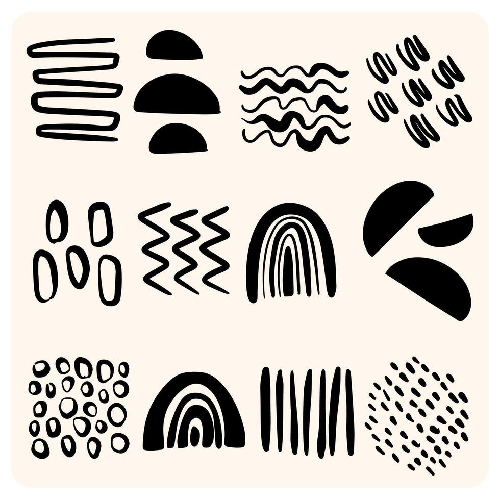 Hand-Drawn Abstract Doodle Shapes and Lines Set with background cream vector