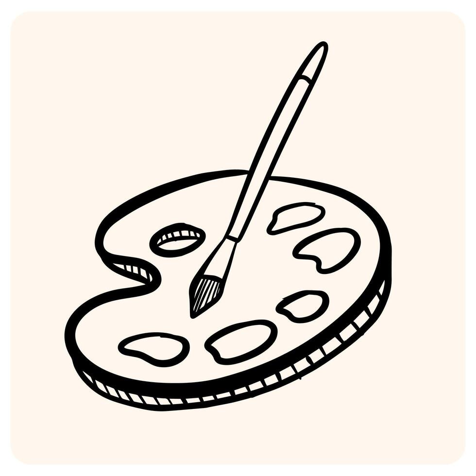 Hand-Drawn Black Art Palette and Paintbrush Doodle with background cream vector