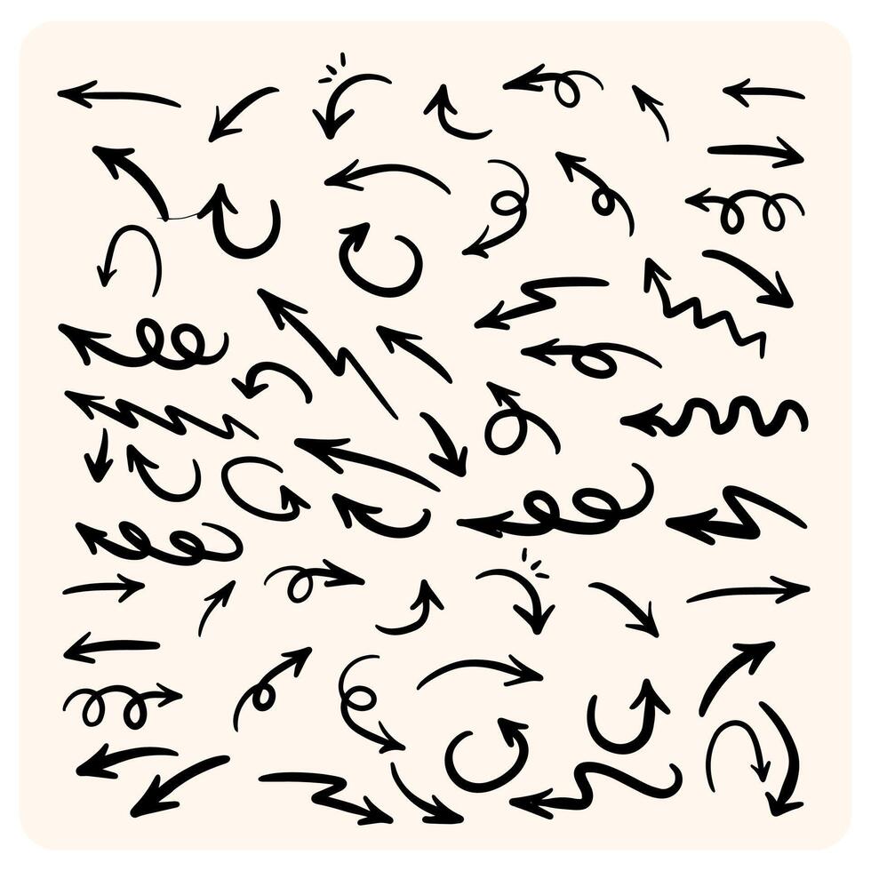 Hand-Drawn Curved Arrow Doodles and Directional Pointers with background cream vector