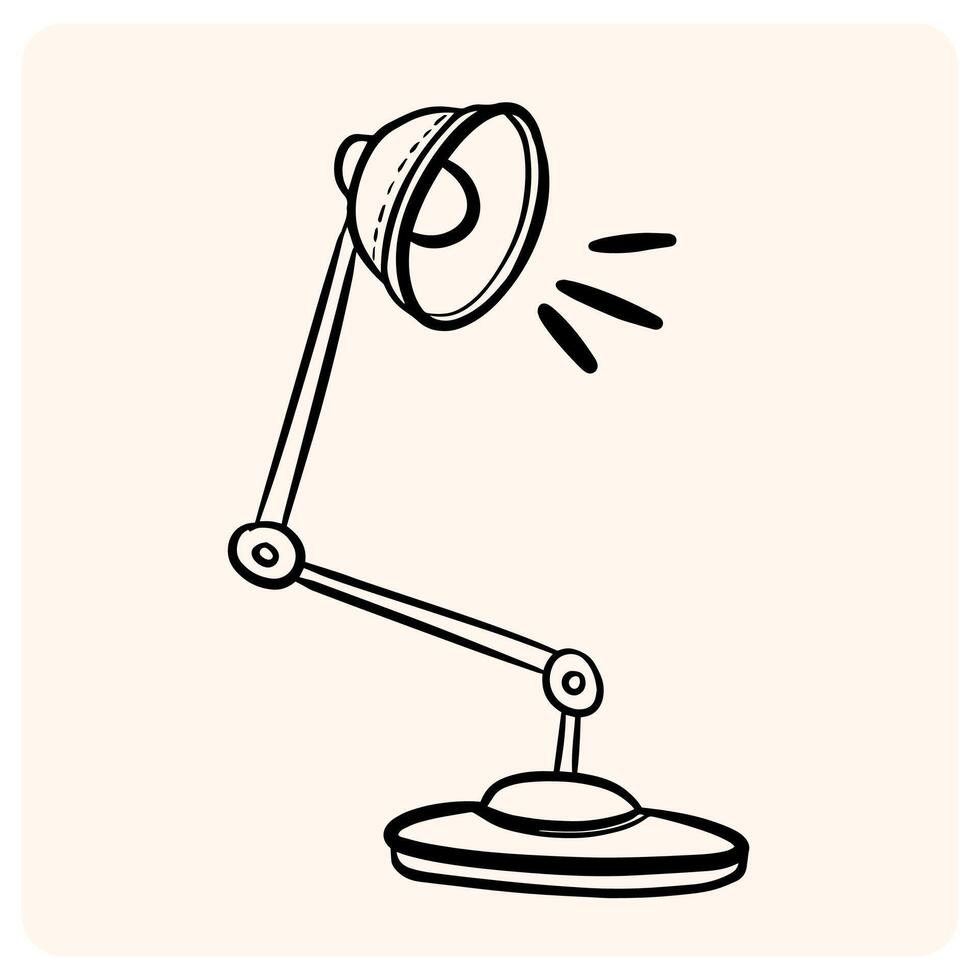 Hand-Drawn Desk Lamp Doodle with Light Rays with background cream vector