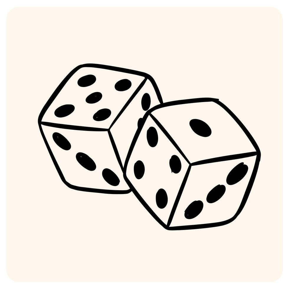 Hand-Drawn Gaming Dice Doodle Icon with background cream vector