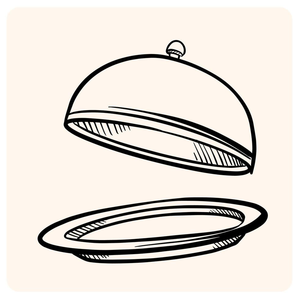 Hand-Drawn Food Cloche and Plate Sketch with background cream vector