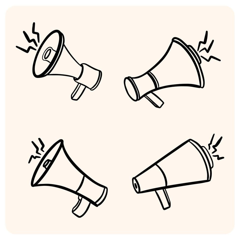 Hand Drawn Megaphone Announce Icons Set with background cream vector