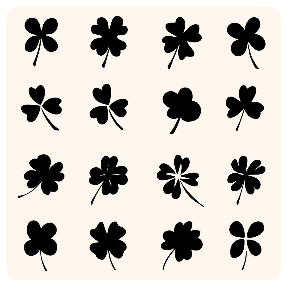 Lucky Four Leaf Clover and Shamrock Silhouettes Set with background cream vector