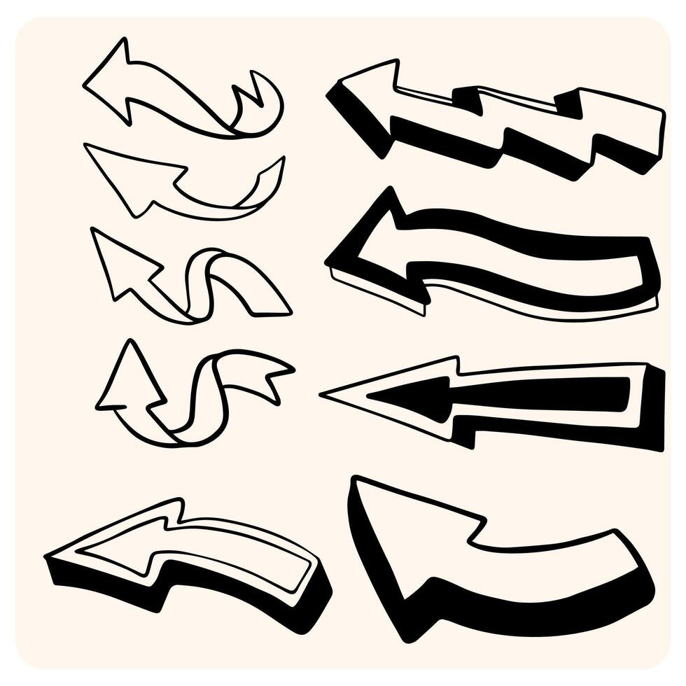 Diverse Hand-Drawn Arrow Doodles and Directional Signpost Set with background cream vector