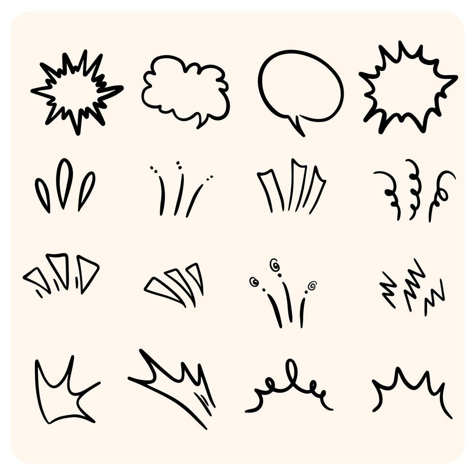 Hand Drawn Emphasis Lines and Comic Bursts Set with background cream vector