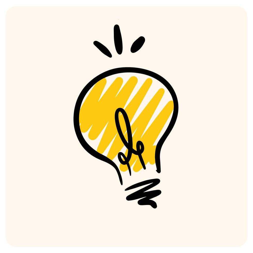 Hand-Drawn Glowing Light Bulb Idea Doodle with background cream vector