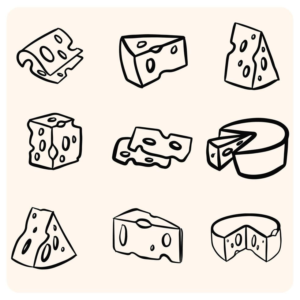 Collection of Hand-Drawn Cheese Slices and Wheels with background cream vector