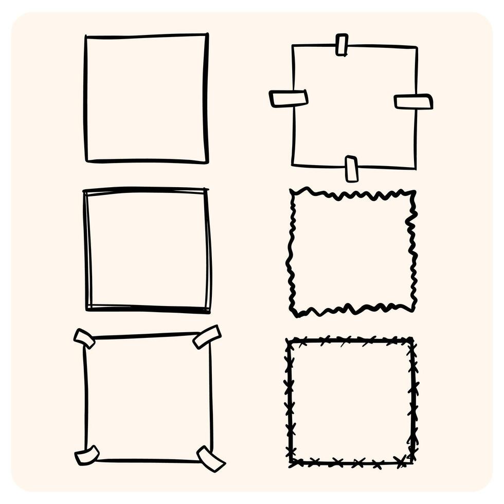 Hand Drawn Square Frames and Borders Set with background cream vector