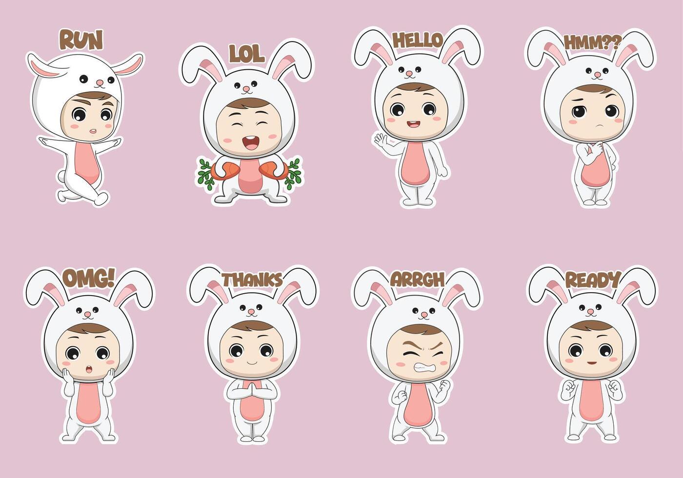 cute costume rabbit with multiple expression vector