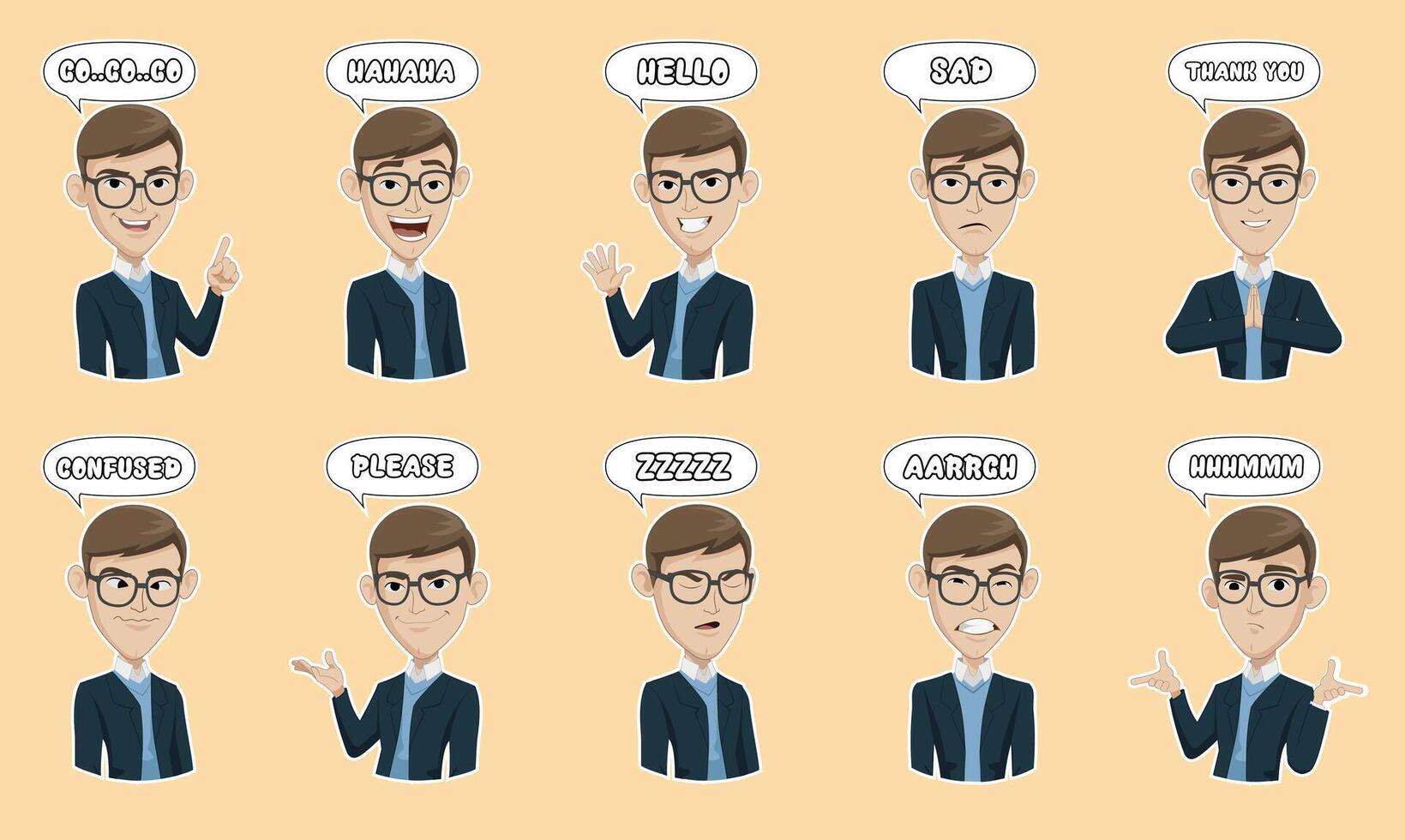 office man with expression, mascot and emoticon vector