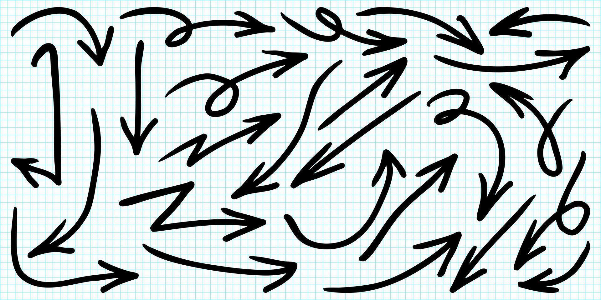 Set of Hand drawn arrows doodle. vector