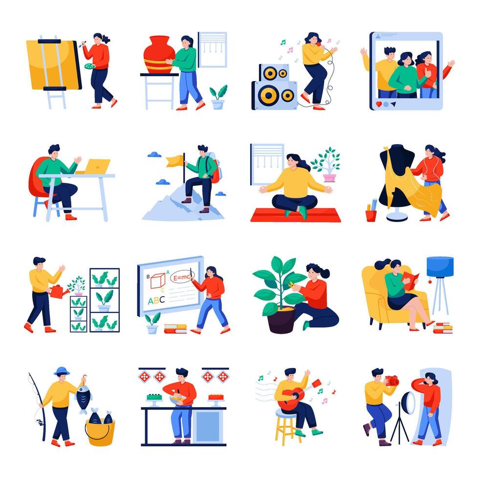 Set of Hobbies Flat Illustrations vector
