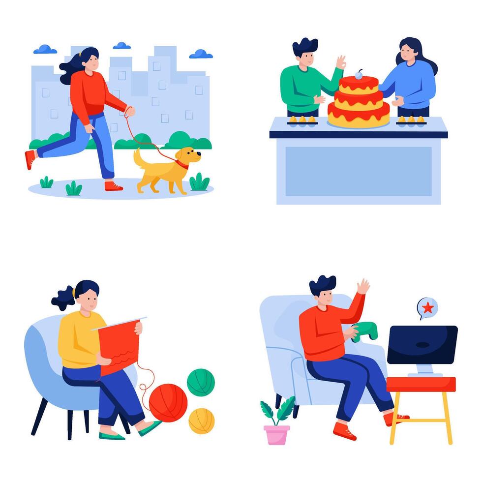Set of Leisure Activity Flat Illustrations vector