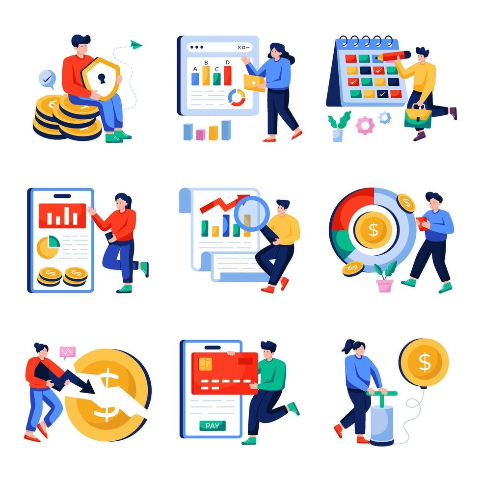 Set of Business and Finance Flat Illustrations vector