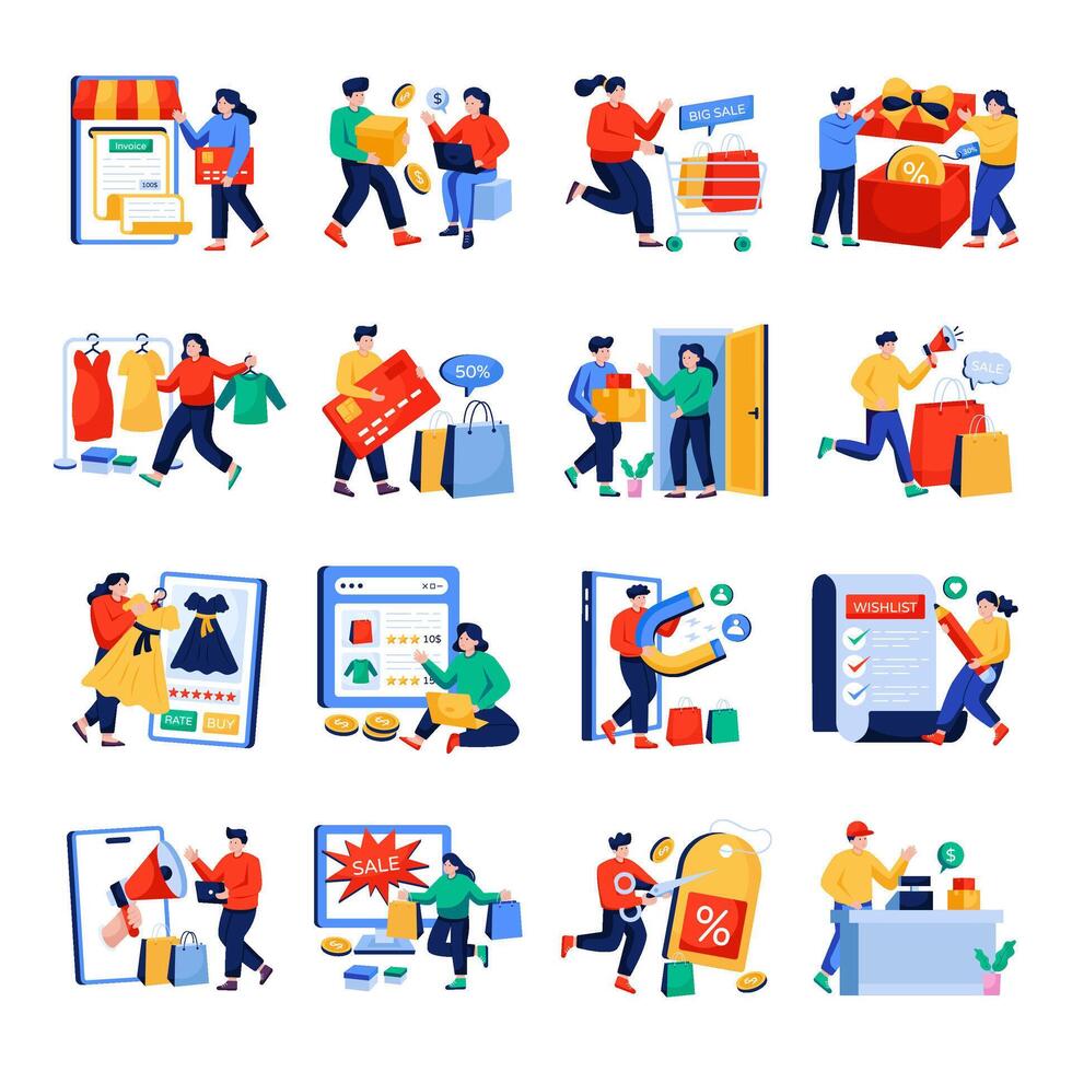 Set of Shopping Flat Illustrations vector