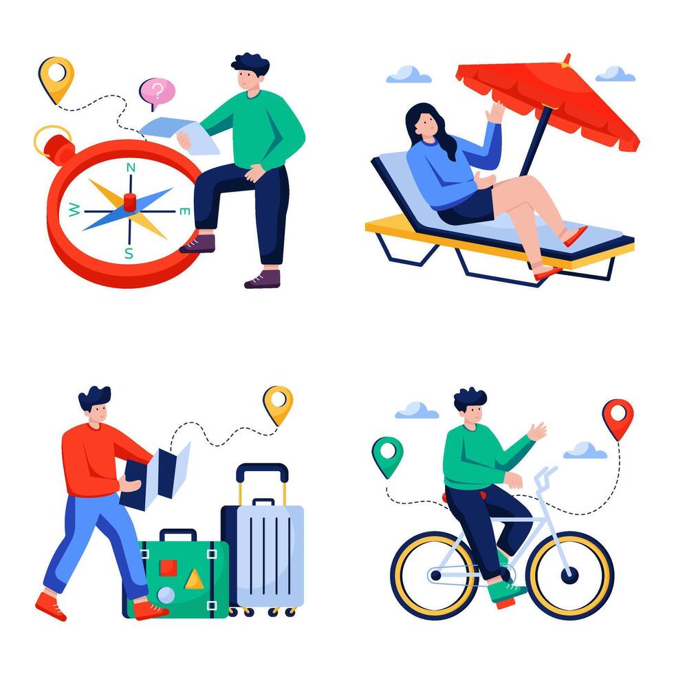 Set of Summer and Travel Flat Illustrations vector