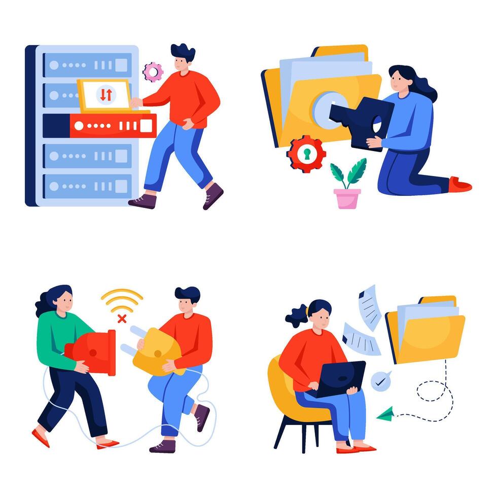 Set of Data Management Flat Illustrations vector