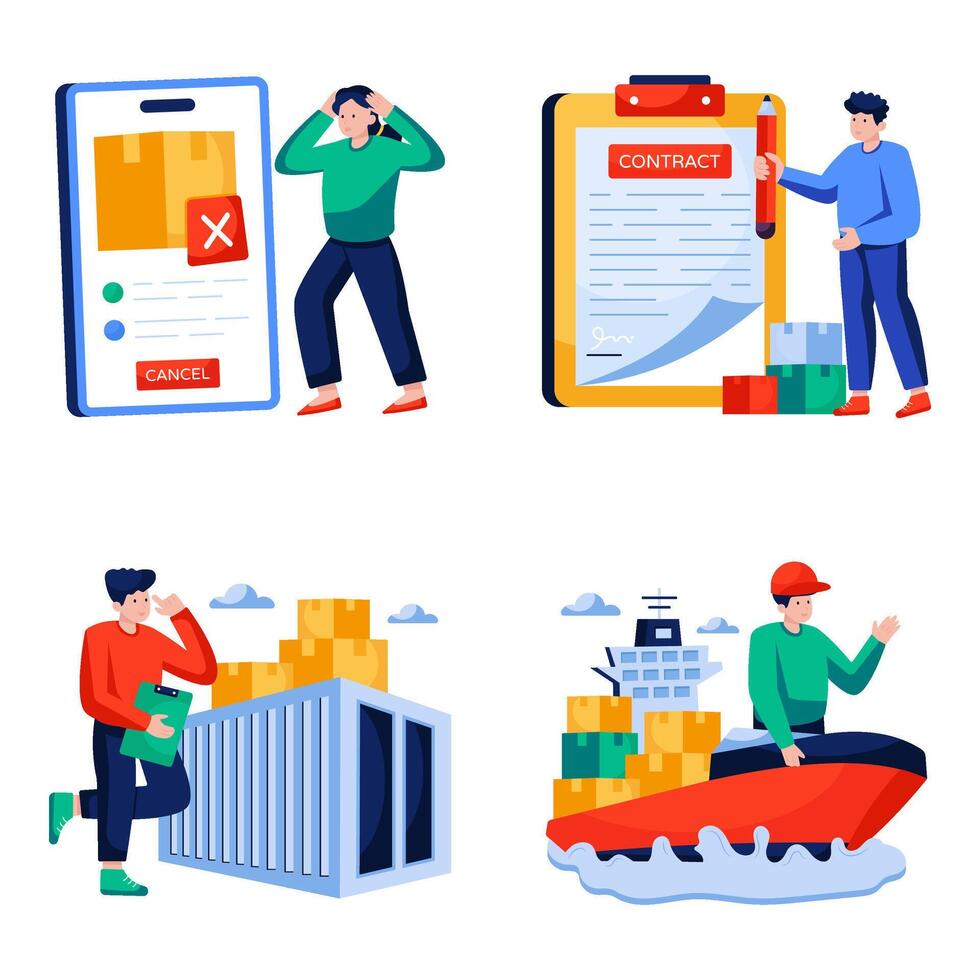 Set of Logistic and Shipment Flat Illustrations vector