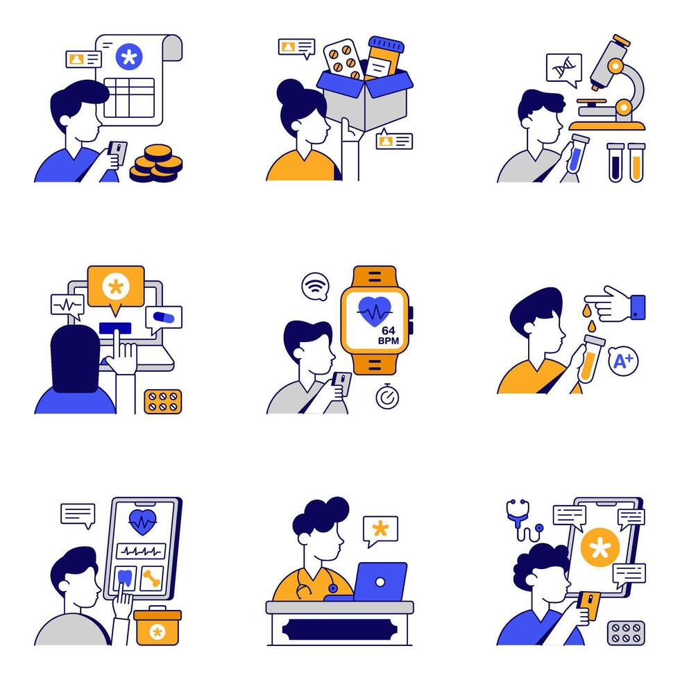 Set of Online Medication Flat Icons vector