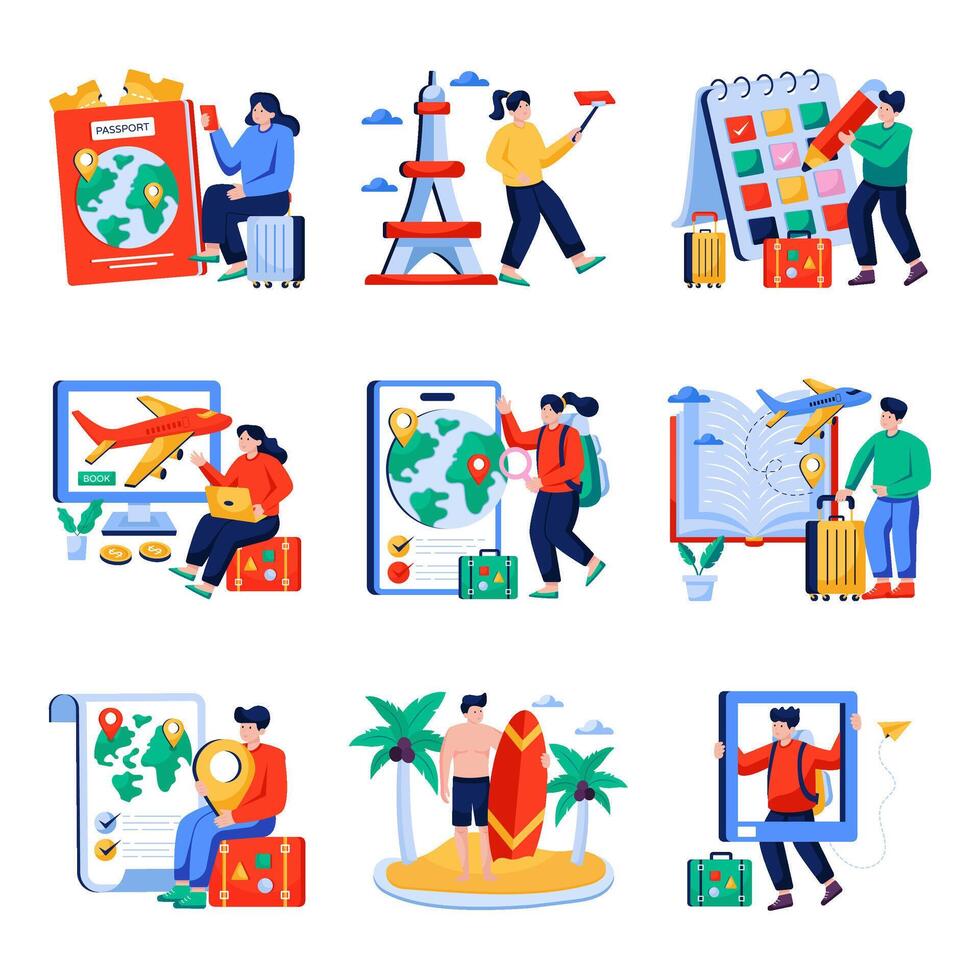 Set of Tourism Flat Illustrations vector