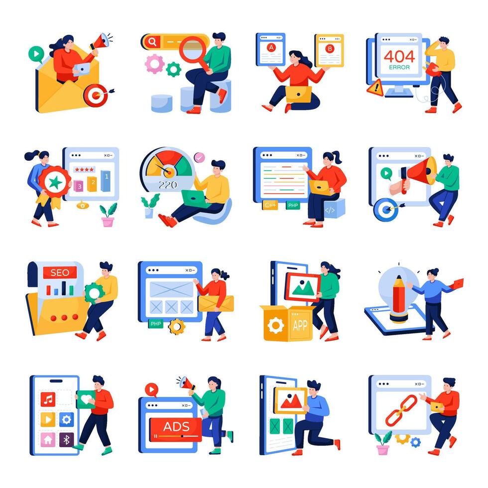 Set of Web and Seo Flat Illustrations vector